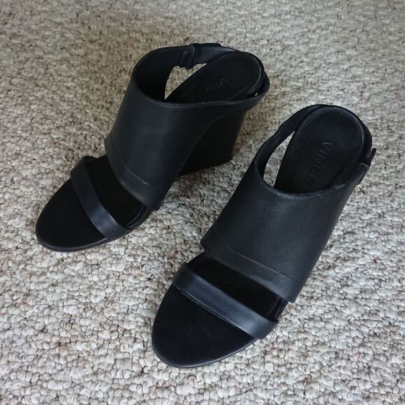 Vince Kasia black Leather Wedge Slide Sandal size 8M - Picture 1 of 11